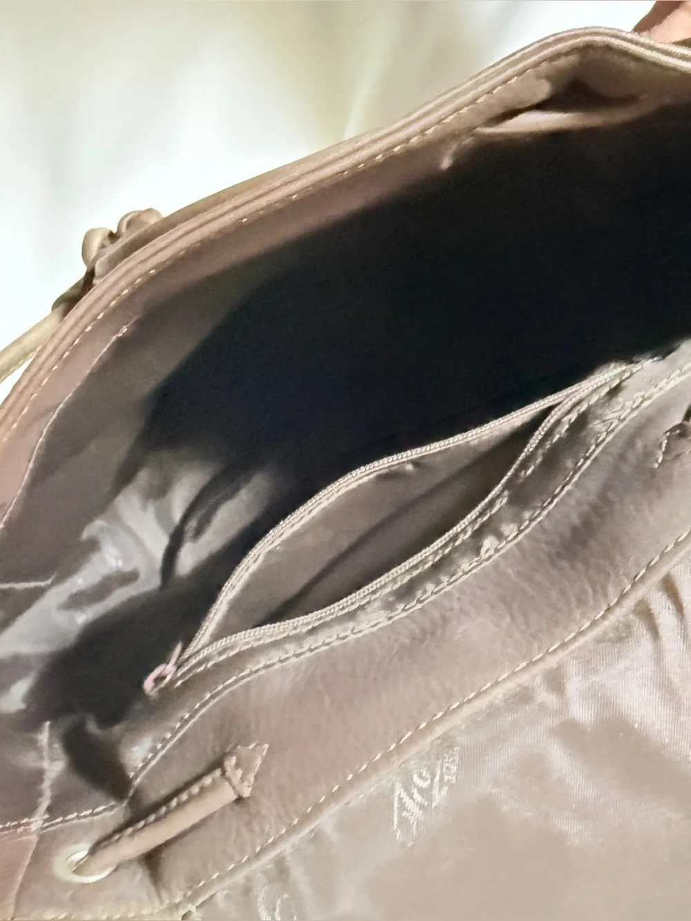 Fossil Light Brown/ Taupe Leather and Canvas Backpack